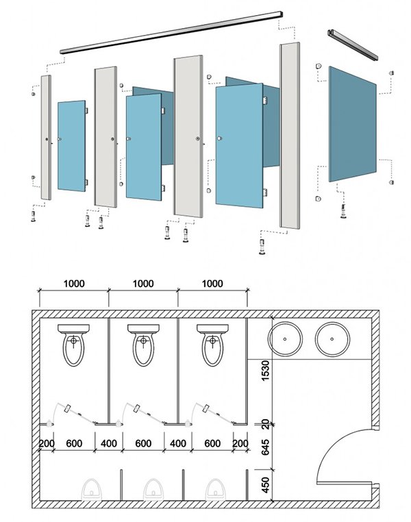 Kích thước vách ngăn vệ sinh Compact HPL
